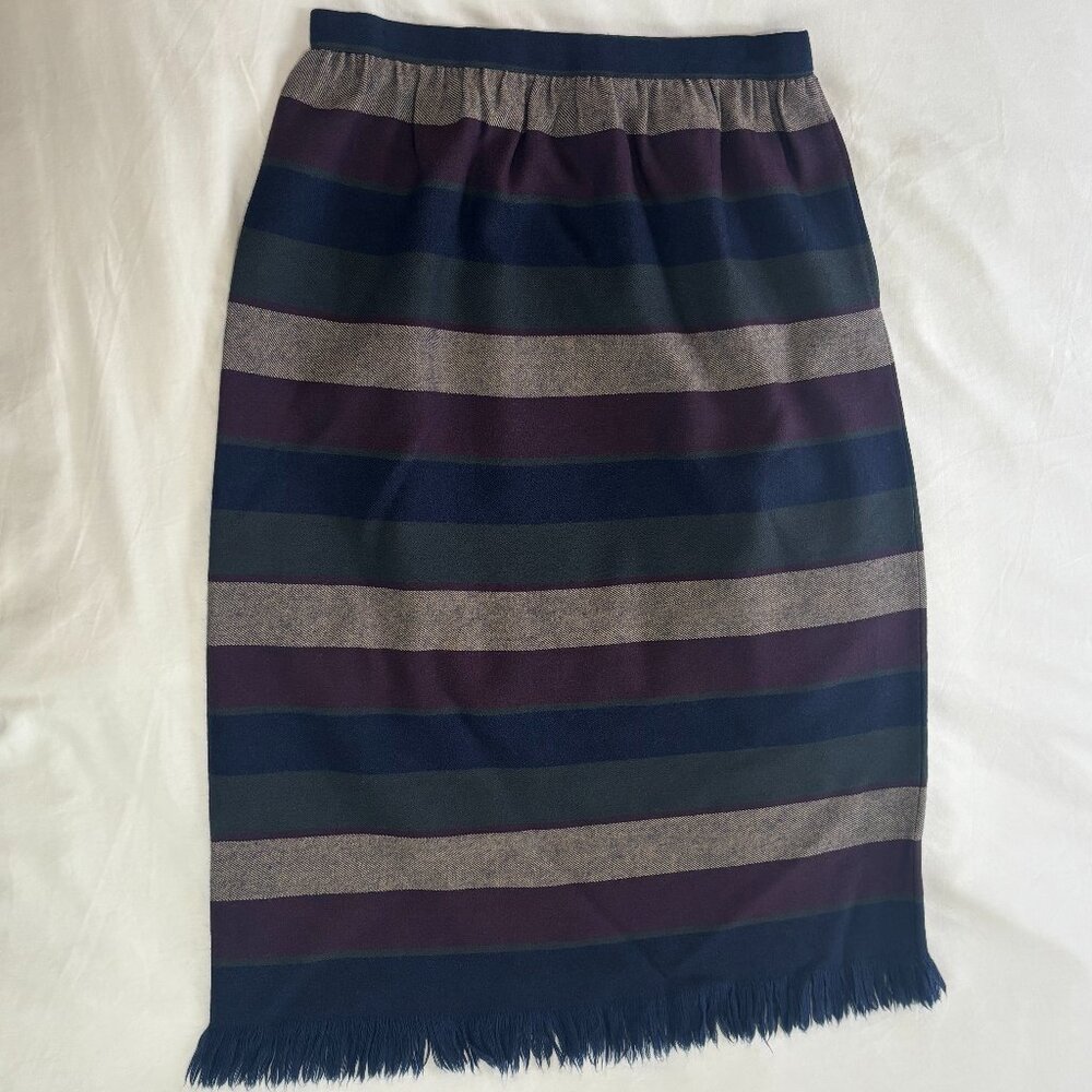 Vintage Albert Capraro Women Striped Multicolor Wool Pencil Skirt, Sz 14 Smaller